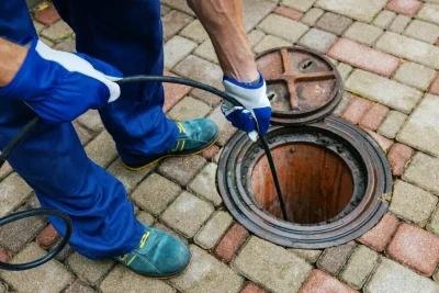 Plumber cleaning an outdoor sewer drain in Burlingame